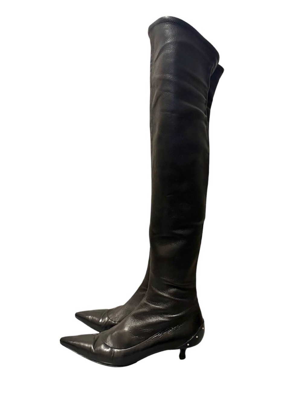 Vintage GUCCI TOM FORD FW 2003 Runway Black Leather Studded OTK Kitten Heel Boot - Picture 8 of 15
